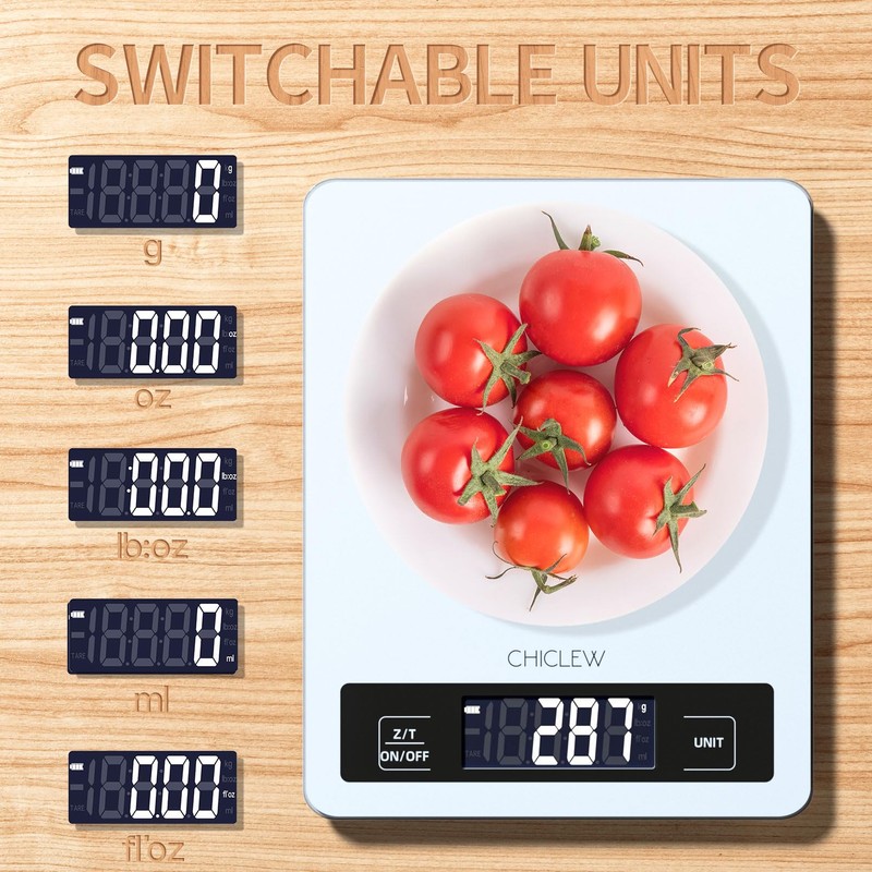 CHICLEW Digital Kitchen Scales Glass, 5 kg Digital Kitchen Scale,