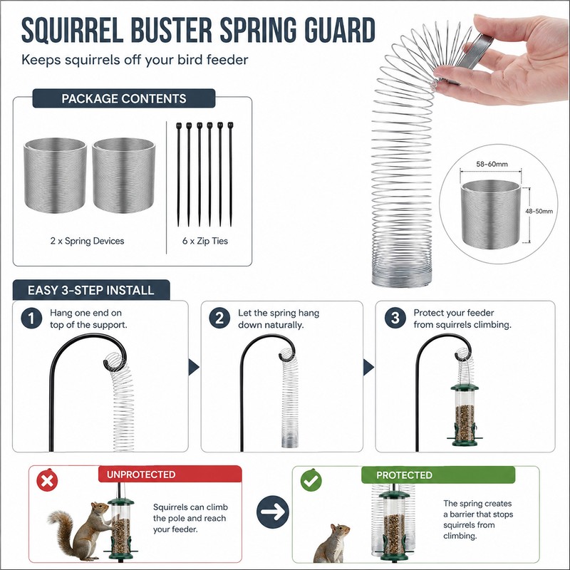 2-Pack Squirrel Barrier Springs for Bird Feeders – Metal Wrap-Around
