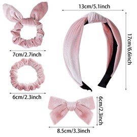 baotongle 5pcs Pink Velvet Uniform Long Tail Hair Bows Knotted Headband Scrunchies Bow Set Alligator Clips Back to School Accessories for Toddler Little School Girls(Pink, Medium)