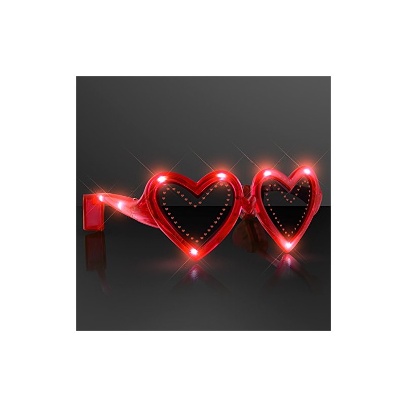 FlashingBlinkyLights Red Heart Shape Light Up Sunglasses