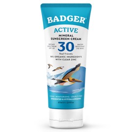 Badger - Active Clear Zinc crema de protección solar Unscented 30 SPF - 2.9 oz.