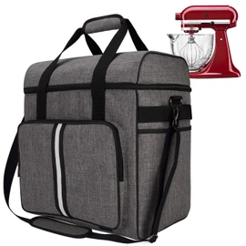 BAGLHER Heavy Duty Kitchen Mixer Cover for 6-8 Quart Stand Mixers, 2-in-1 Shoulder & Hand Carrying Case with Accessory Pockets (15”x10.5”x17”, Grey)