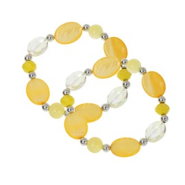 Aenu Big Beaded Bracelets for Women for women Multi Rows Boho Crystal Shell Beads Elastic Stretch Bracelets Trendy Fashion Jewelry (Yellow)