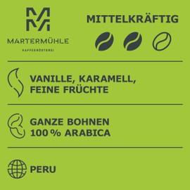Martermühle PachaMama Organic Coffee Beans 500 g Medium Strength I Arabica I Aromas: Fine Fruits, Caramel, Vanilla I Whole Organic Coffee Beans Gently Roasted, Low Acid