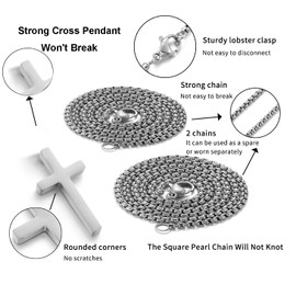 SKQIR Stainless Steel Cross Necklace for Men, Boys over 12, Unisex - Silver:Cross Pendant 0.6'' * 1.1'', 20.0 Inch Chain