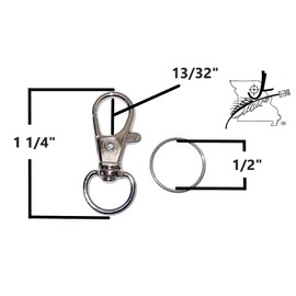 10 Snap Hooks Lanyard Keychain Clips 1 1/4" with 1/2" Split Rings, Spring Loaded Lobster Claw. JL Missouri Parts & Misc.