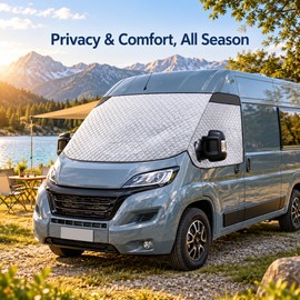 Motorhome Thermal Windscreen Cover for Fiat Ducato, Peugeot Boxer and Citroen Relay 2006+, Insulated Blackout Wrap