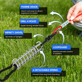 Sisifish Pet Tie Out Cable for Dogs, Dog Tie Out Cable, Dog Runner Cable with Swivel Hook and Shock Spring, Dog Leash Run Tether for Yard Outdoor and Camping (Red, 5MM*30FT)