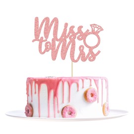 1 decoración para tarta de Miss to Mrs con purpurina de oro rosa para despedida de soltera con anillo para decoración de tartas para despedida de soltera, boda, compromiso, despedida de soltera