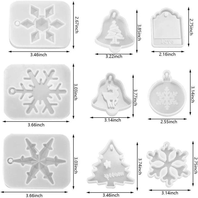 Molde De Resina Para Adornos Navideños De Silicona, 9 Piezas