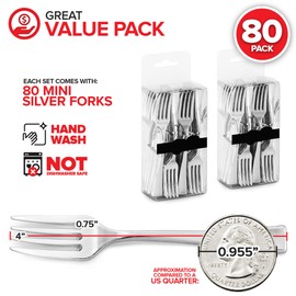 Silver Mini Forks 4 Inch (80-Count) Disposable Plastic Appetizer Fork for Cocktail Hour, Dessert Forks for Wedding Reception, Small Silver Forks for Food Samples, Charcuterie Forks for Holiday Parties