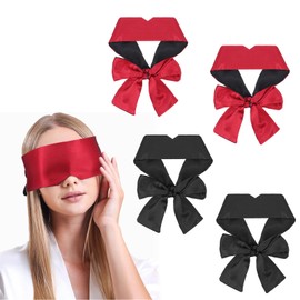 Heclia 4Pcs Satin Blind Fold for Game Adjustable Satin Sleep Mask Comfortable Soft Silk Blackout Blindfold for Adults Couples V-Shaped Eye Shade Cover for Travel Women Men Meditation
