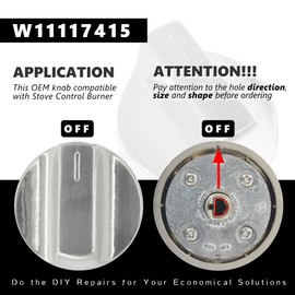 ZNTVW W11517331 W11117415 Range Surface Burner Knob Gas Control Assembly Stainless Steel Insulation Compatible with Whirlpool Stove Knob 4PCS