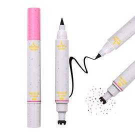 Travel-friendly Natural Lifelike Freckle Stamp and Black Liquid Eyeliner Makeup, Innovative 2 in 1 Long Lasting Soft Spot Pen Glitter Fake Freckle Stamp and Eyeliner Pencil (LIGHT)