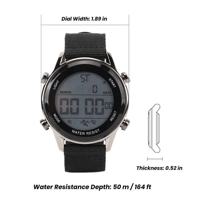 Men Digital Sports Watch Waterproof Alarm Countdown Dual Time Zone