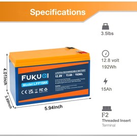 Fukuai 12V 15Ah Deep Cycle LiFePO4 Battery, 2000+ Cycles Maintenance-Free Lithium Battery with Built-in 15A BMS for Solar System, Power Wheels, Scooters, UPS and More