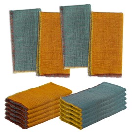 10 Pack Cloth Napkin Double-Layer 100% Cotton Table Dinner Napkins AB Surface Washable & Reusable Cloth with Elegant Fringe for Thanksgiving Day, Home Decor, Family Event Parties(Yellow-Grey)