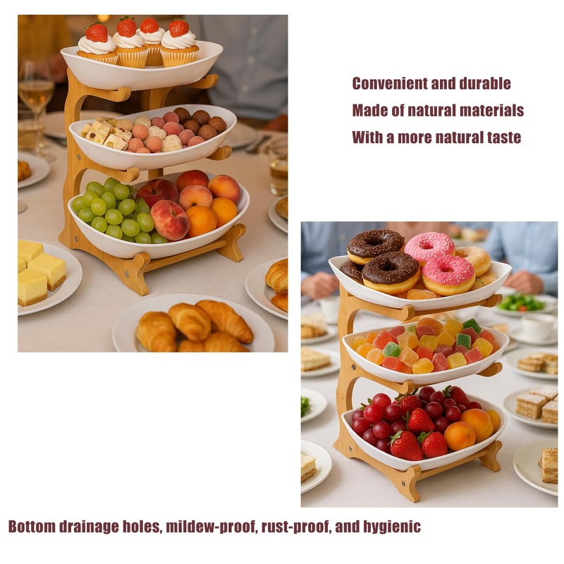 Zosebffej Fruit Bowl With Bamboo Wood Stand, Fruit&Vegetable Candy Dish