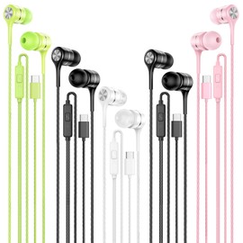 LWZCAM USB C Earbuds with Microphone 5 Pack, in-Ear Wired Headphones with Noise Isolating, Type C Earphone Heavy Bass Stereo Headsets Compatible with iPad, Android Smartphones, for Most USB-C Devices