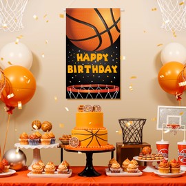 Small Basketball Birthday Banner Decorations Basketball Happy Birthday Door Hanging Sign Porch Front Door Backdrop Decor for Boys Men Sports Themed Birthday Party Favors Door Sign Gifts Wall Supplies