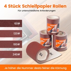 KENDO Sandpaper Roll - 4 Sandpaper Rolls 93 mm x 5 m - Grit Fine to Coarse 60/120/180/240 - Suitable for Hand Sanders, Orbital Sanders and Materials such as Wood, Metal etc.