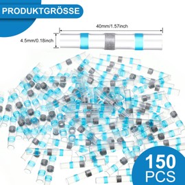 Pack of 150 Solder Connectors, Seal Wire, 16-14 AWG Melt Connector, Hot Shrink Butt Connector, Waterproof Insulated Electric Butt Splice Wire Clamps (Blue, 16-14 AWG)