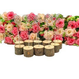 senover Rustic Real Wood Base Wedding Table Name Number Holder Party Decoration Card Holders Picture Memo Note Photo Clip Holder (10pcs Table Numbers)