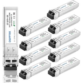 QSFPTEK (10 Pack 10GBASE-SR SFP+ Module 10G 850nm 300M DDM LC Port Multimode SFP+ Transceiver Compatible with Cisco SFP-10G-SR, Ubiquiti UF-MM-10G, Mikrotik, Supermicro