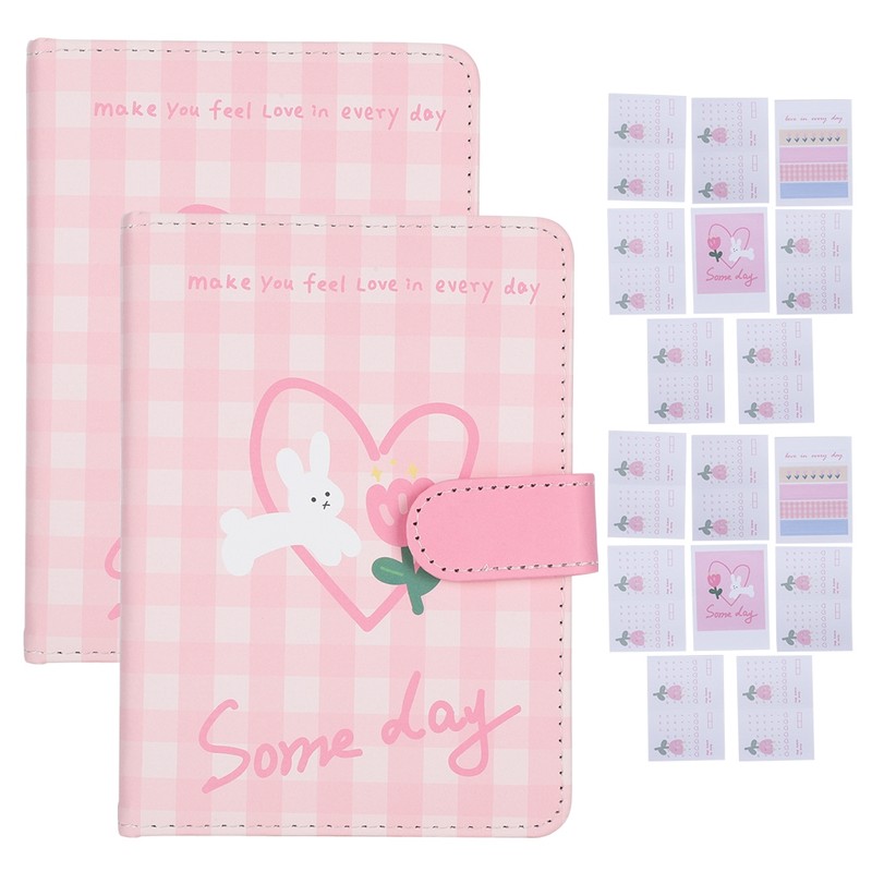 2Sets A6 Magnetic Buckle Notebook Binder Cute Bunny Pattern Daily
