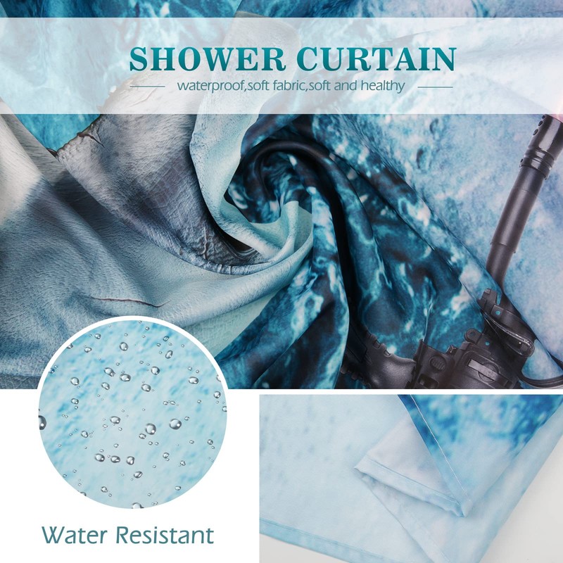 Aimego Funny Shower Curtains Shark Cat Shower Curtain Set with