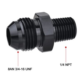 EVIL ENERGY 8AN Male Flare to 1/4" NPT Pipe Fitting Adapter Aluminum Straight Black 2PCS