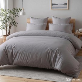 Cozyor Bed Linen 135 x 200 cm Suitable for Allergy Sufferers, Soft with Robust Zip, Microfibre, Duvet Cover + Pillowcase 40 x 80 cm, 2-Piece, Light Grey Moonlight