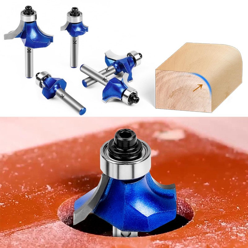 6Pcs Roundover Router Bit 1/4 Shank,Radius 1/8" 3/16" 1/4" 5/16"
