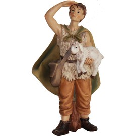 FADEDA Shepherd with Sheep on Arm/Height: 14 cm/Hand-Painted/Detailed Nativity Scene Figures - Christmas Table Decoration Nativity Accessories