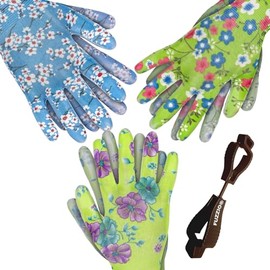 FUZZIO 12 Pairs of Women's Work Gloves, Gardening Gloves, Size 6, Children's Work Gloves - For Home, Garden, Flower Design, For Yard, Cleaning, DIY Projects with Glove Clip