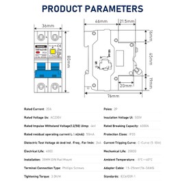DIHOOL Rohs FI Circuit Breaker 1P+N 20A 30mA Type A 230V/AC Residual Current Circuit Breaker FI Switch Circuit Breaker