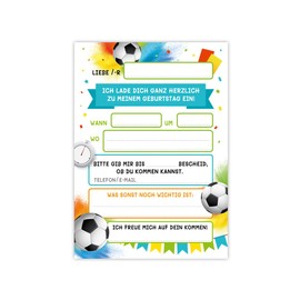 Minkocards 12 Invitations for 7th Children's Birthday Boy Football Football Invitations for Seventh Birthday Children Colourful Birthday Invitations