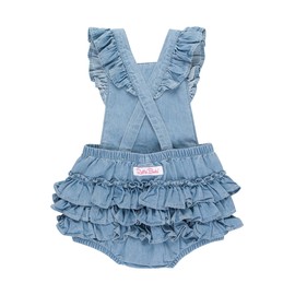 RuffleButts Light Wash Flutter Overall Romper - 18-24m