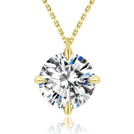 KRKC Moissanite Necklace, 14K Gold Chains For Women, 3 Carats Diamond Pendant Necklaces, Round-Cut Lab Grown Diamond With Adjustable 18+2 Inches 14K Yellow Gold Plated Chain, S925 Sterling Silver, D Color VVS1, Christmas Valentines Gift For Mom Girls Wif