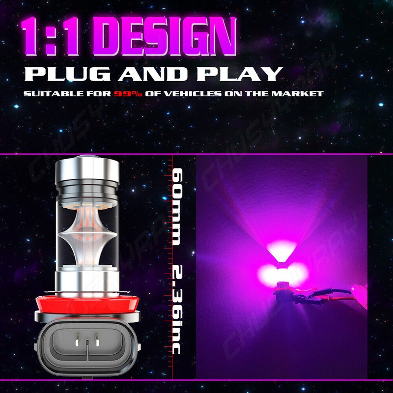 CHUSYYRAY 2X Pink Purple H11/H8 LED Fog Driving Lights DRL
