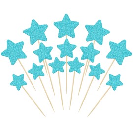 Gyufise 42Pcs Star Cupcake Toppers Blue Glitter Mixed Size Twinkle Little Star Cupcake Picks Decorations for Wedding Engagement Baby Shower Birthday Party Supplies
