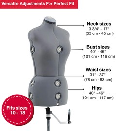 SINGER Female Adjustable Gray Dress Form Fits Sizes 10-18 Pinnable Mannequin Body Torso with 360 Degree Hem Guide, Foam-Backed Fabric Exterior, 12 Dials, Tri-Pod Stand