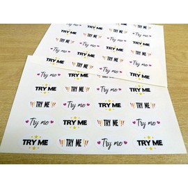 'Try Me' Oval Shaped Stickers, Colourful Promotional Retail Labels for Craft Products, Samples Stalls and Shops