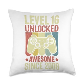 16. Geburtstag Mädchen 16. Geburtstag Deko Junge 16th Birthday Boy Girl 16 Years 2008 Funny Gift Throw Pillow, 18x18, Multicolor