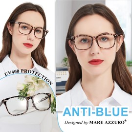 MARE AZZURO Blue Blocking Reading Glasses Women Light Weight Computer Readers 0 1.0 1.25 1.5 1.75 2.0 2.25 2.5 2.75 3.0 3.5 4.0 5.0 6.0 (Leopard, 125)
