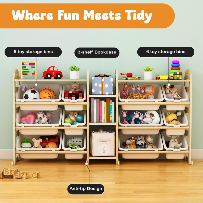 Orekemo Toy Storage Organizer, 59.6" W White 5-Shelf Bookcase/Bookshelf with