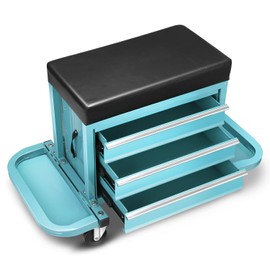DNA MOTORING 3-Drawer Tool Chest Rolling Mechanic Seat with Tool Trays,350lbs Max Weight Capacity, Tiffany Blue, TOOLS-00261-TB SKU: TOOLS-00261-TB