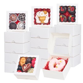 ROSPAKTEK 90 Pack White Bakery Boxes 4x4x2 Inches Cookies Boxes Mini Bundt Cake Boxes Pie Boxes Cinnamon Roll Treat Boxes Chocolate Truffle Boxes Party Wedding Favor