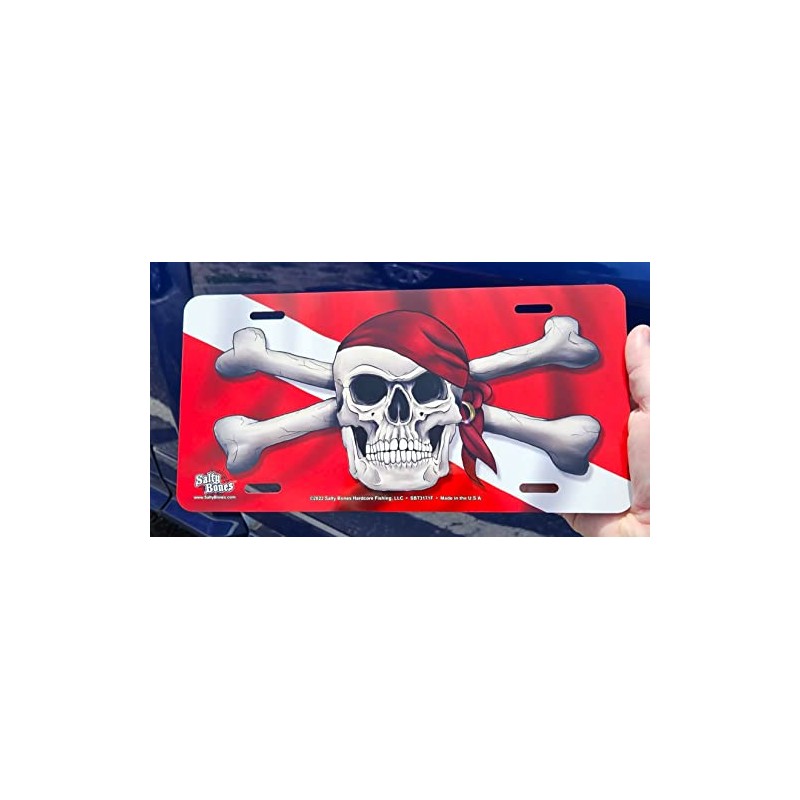 Salty Bones Skull and Crossbones on Dive Flag License Plate