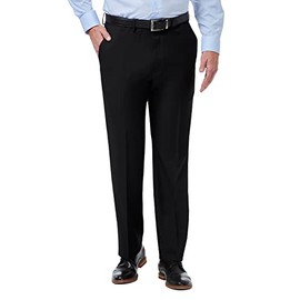 Haggar Men's Premium Comfort Classic Fit Flat Front Dress Pants-Regular and Big & Tall Sizes, Black, 44W x 29L